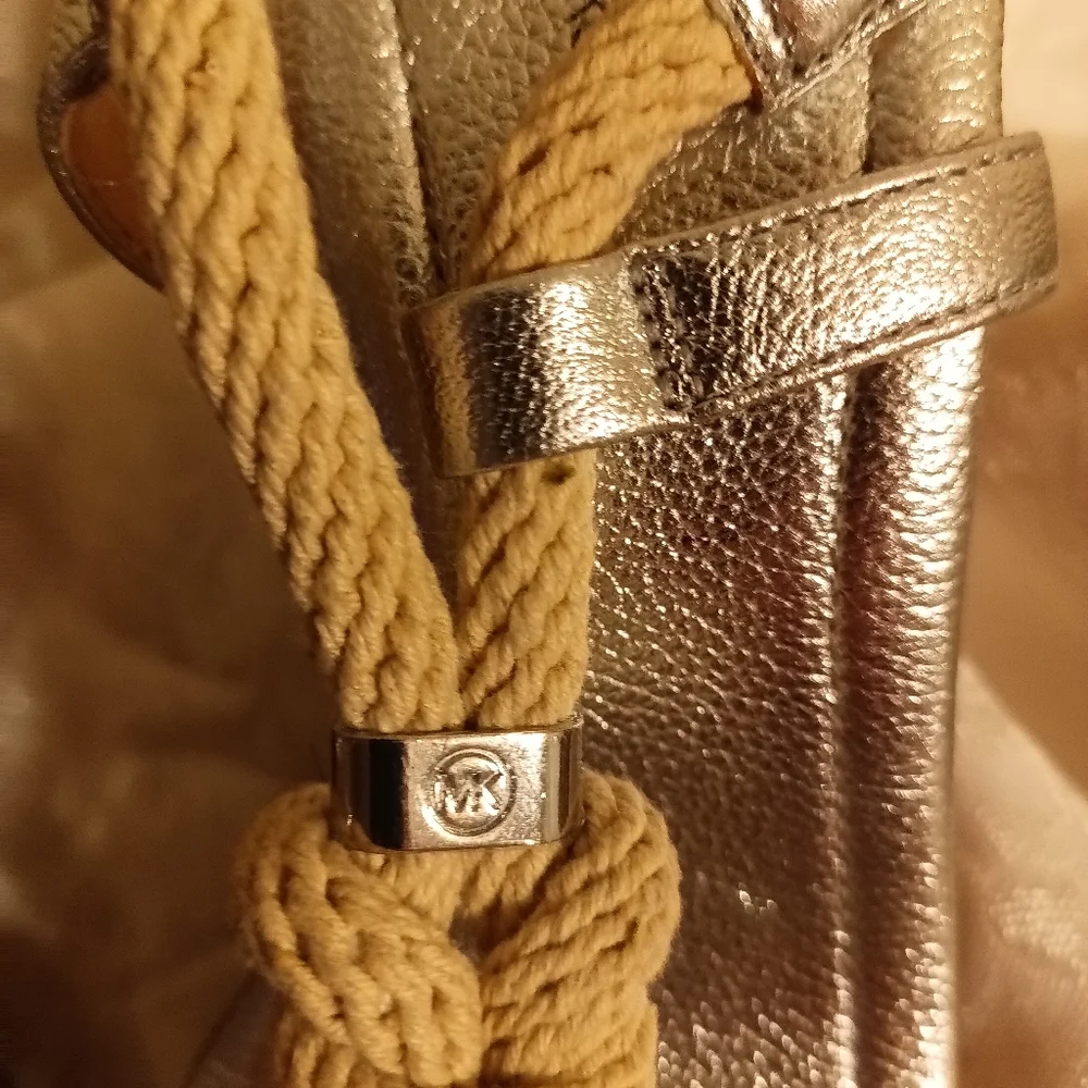 Michael Kors silver Holly rope wedge size 7